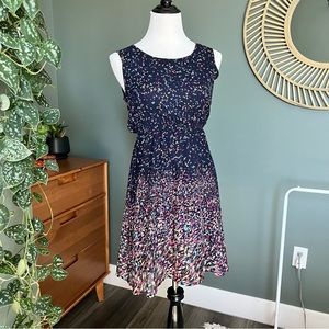 Patterned Flowy Navy Dress